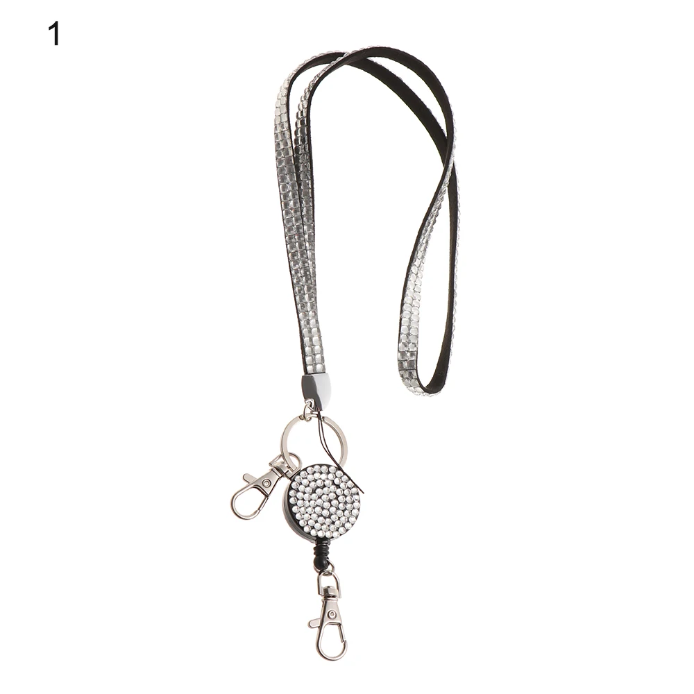 Unisex ID Card Holder Neck Strap Rhinestone Retractable Reel Hanging Rope Lanyard Lightweight Neck Strap Office Supplies - Цвет: 1