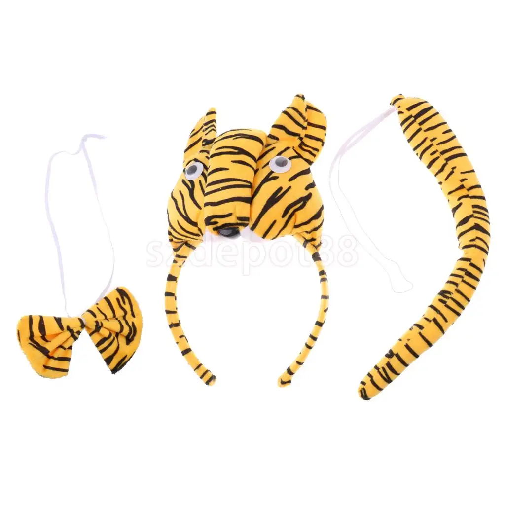 Set of 3pcs Birthday Girls Boys Kids Cartoon Bear Bee Monkey Costume Set Headband Bowtie Tail Fancy Dress Party Accessories