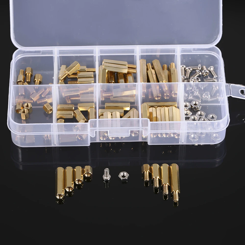 120pcs M3 Screw Nut Assortment Set PCB Hex Male Female Threaded Brass