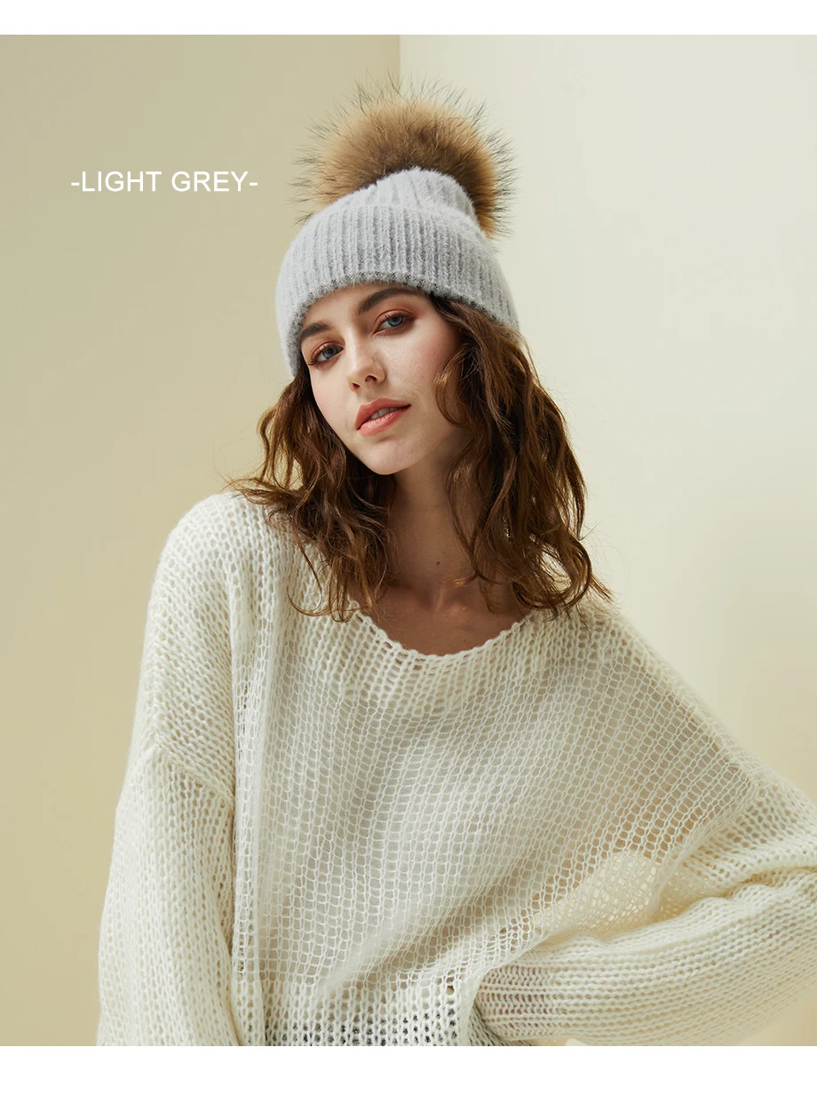 Woman Winter Hat Imitation Mink Fur Slouchy Beanie Thick Warm Turban Femme Straight Crochet Wool Hat Fur Pompom Skullies Beanies (13)