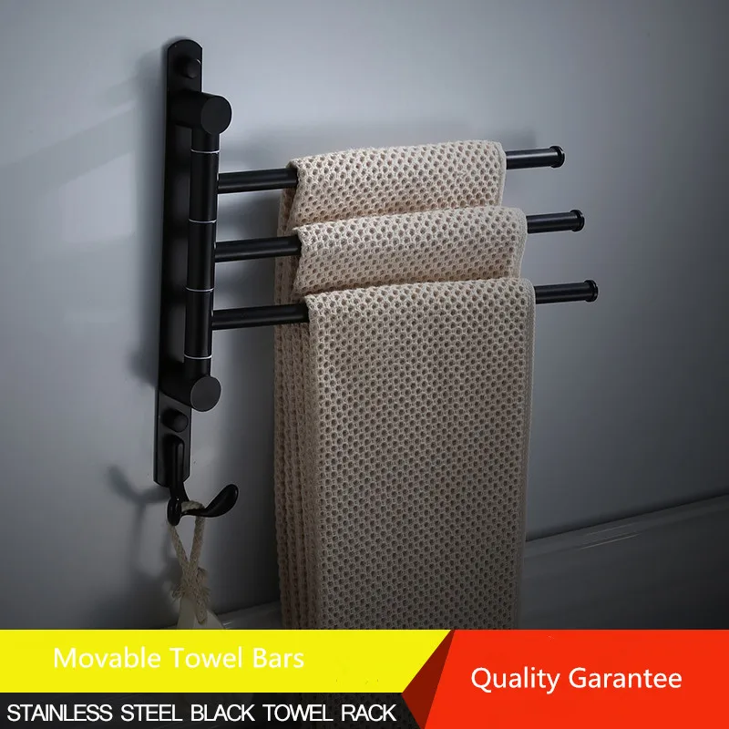 

Bathroom Towel Rack 304 Stainless Steel rotating hotel towel rack 2-4 bar movable wall mounted Rotating Black/White Towel Hanger