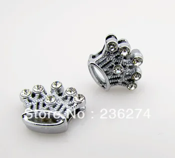 

100pcs 8mm Crown with Rhinestones Slide Charms Fit Wristband Bracelet Necklace Cord