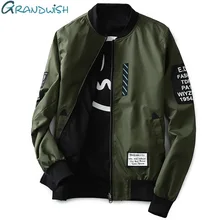 Grandwish куртка-бомбер, мужская куртка-пилот с нашивками, зеленая, Двусторонняя одежда, тонкая куртка-пилот, Мужская ветровка, DA113