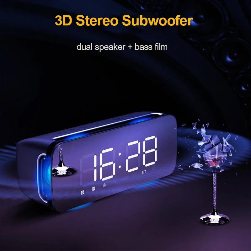  LEORY T68 Dual Loudspeaker Subwoofer LED Wireless bluetooth Speaker Alarm Clock FM Radio Speaker Co - 33022537835