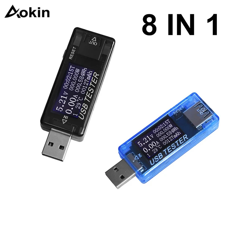 

8 in 1 QC2.0 3.0 USB tester Digital voltmeter current voltage Capacity meter energy power bank charger indicator detector
