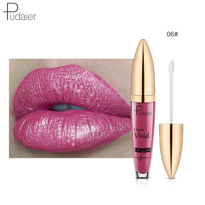 Pudaier 18Colors Glitter Liquid Lipgloss Waterproof Makeup Cosmetics Bright Lip Sense Metallic Matte Pearl Lip Gloss