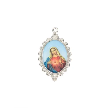 

Catholic silver Color Friendship Necklaces Vintage Oval Virgin Mary Long Pendant Necklace Women Chain Crucifix Religious Jewelry