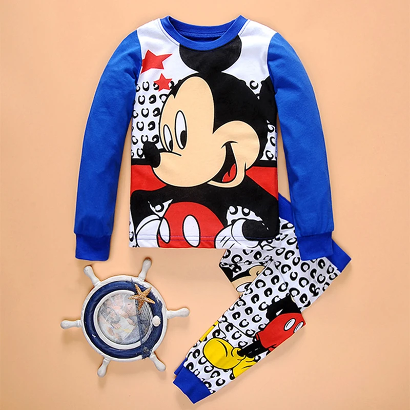 

Fashion Mickey Hot Children Girl Boy Cozy Pajamas High Quality Cute Home Clothing Set Cartoon Long Sleeves+blue Pants Sport Suit