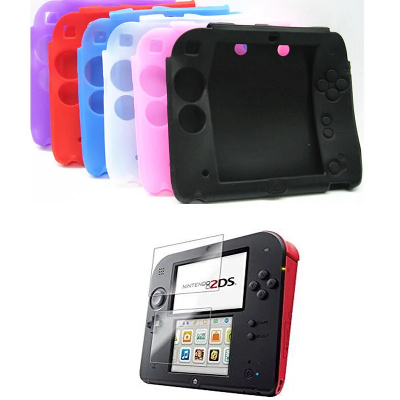 

Soft Silicone bumper Gel Skin Sleeve Protective Case Cover Case+Clear Touch Seal Film Screen Protector Guard For Nintend 2DS