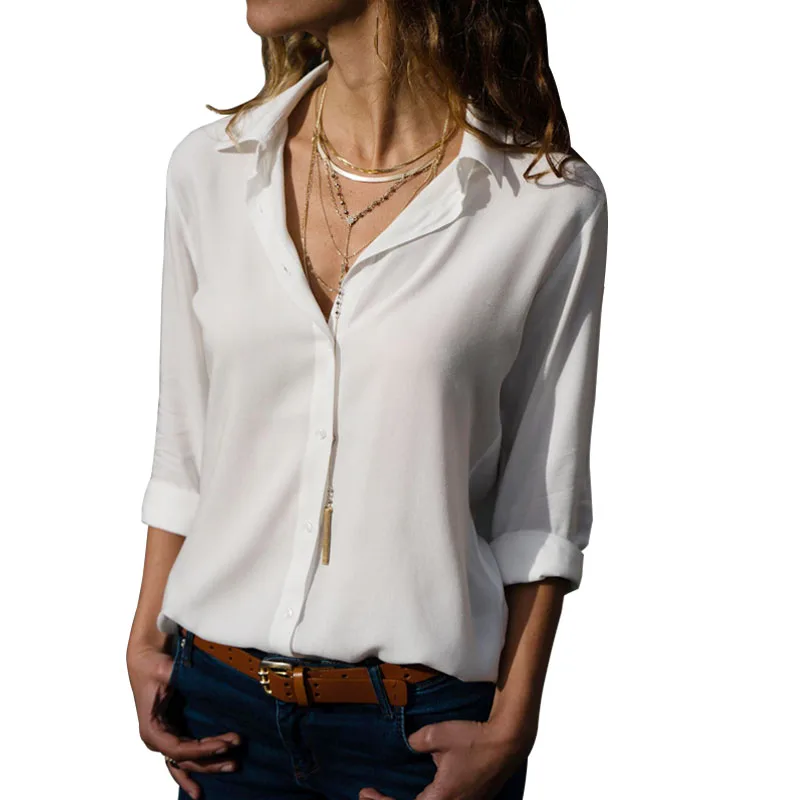 Женские блузки, элегантные, с длинным рукавом, с отложным воротником, для работы, шифоновая блузка, рубашка, повседневные топы размера плюс, Blusas Femininas 8XL