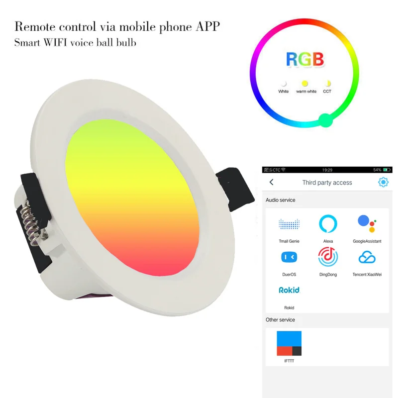 

Newest Smart Change LED Light for Xiaomi Mijia Smart Downlight Wifi Work with Mi Home App Remote Control White & Warm Light