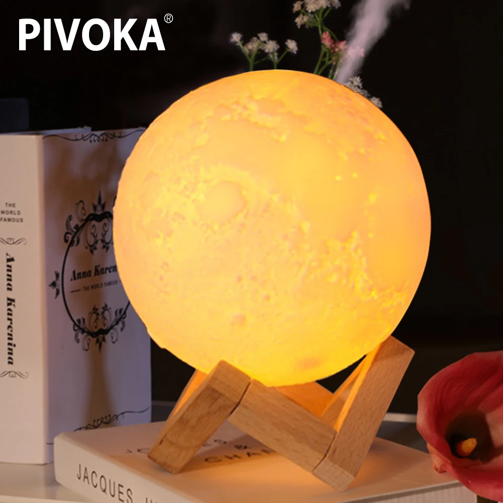 

PIVOKA 880ml Air Humidifier 3D Moon Lamp light Diffuser Aroma Essential Oil USB Ultrasonic Humidificador Night Cool Mist Purifie