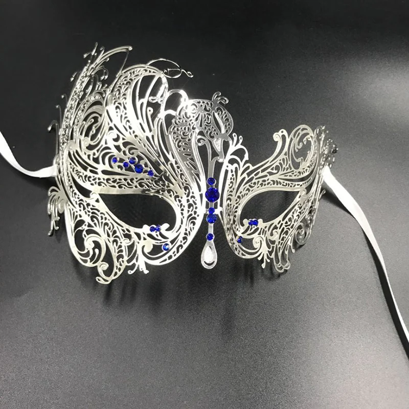 Gold Phantom Laser Cut Venetian Mask Venetian Masquerade White Rhinestones Metal