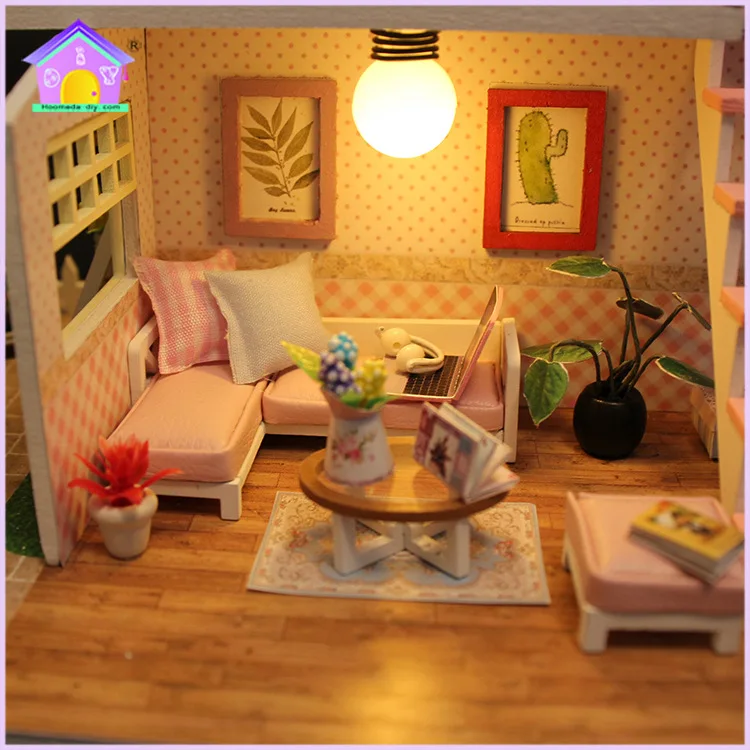 Doll house Miniature with Furniture DIY Wooden DollHouse Kit Creative Room for Christmas Gift Idea