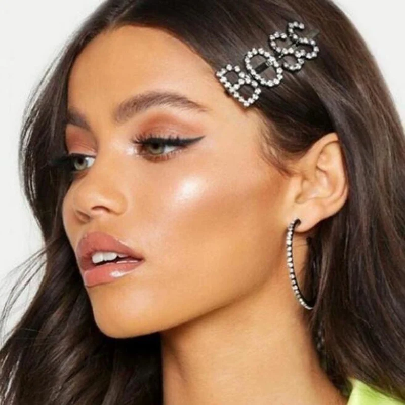 

1Pc Fashion BOSS Crystal Shining Letter Hairpins Shiny Rhinestones Hair Clips Women Styling Tool Hairgrip Hair Accessories