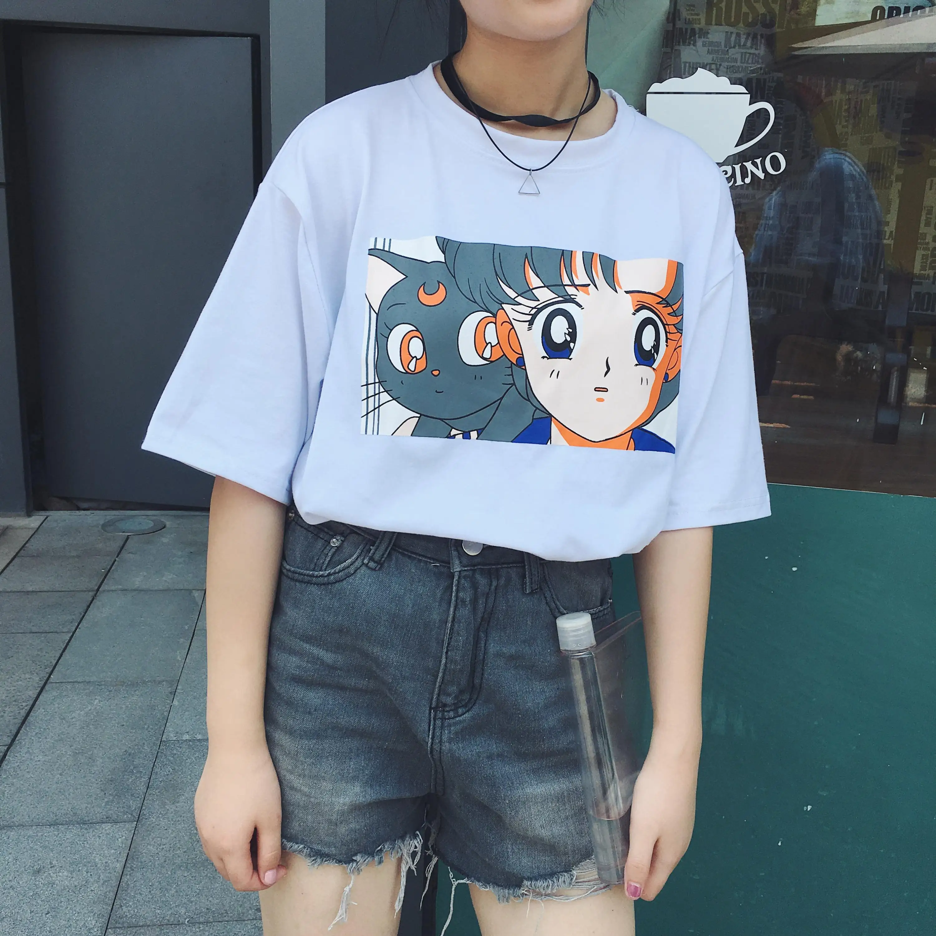 

2017 Summer New Fashion Cute Cartoon Cotton Printed Casual Simple Short Sleeve Female T-shirts