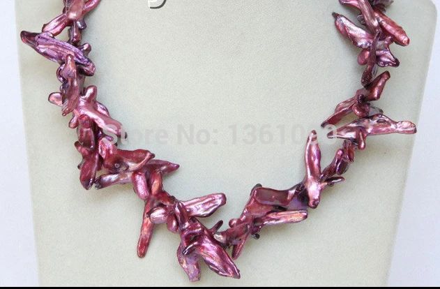 

000172 Baroque 17" 38mm cross wine red Reborn keshi pearls necklace