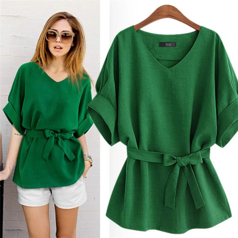 

2019 Women Summer Vintage Batwing Sleeve Blouses Cotton And Linen Women Pure Color Shirts Pullover Ladies Elegant Tops E146