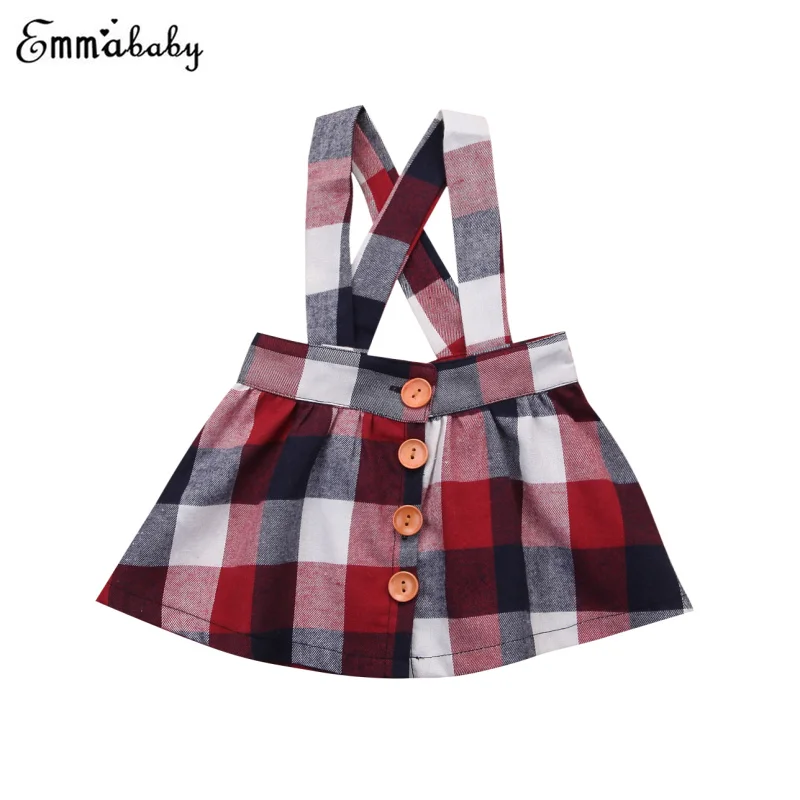 Newborn Baby Little Girl Princess Overall Skirt Red Plaid Straps Skirts