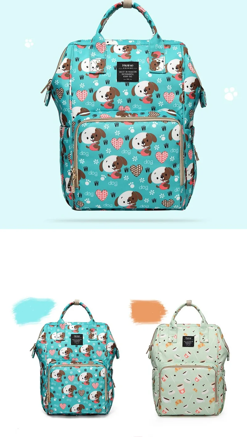 Heine New Products Cartoon Puppy Fashion Camo Printed Mummy Travel Shoulder Backpack Bag 9