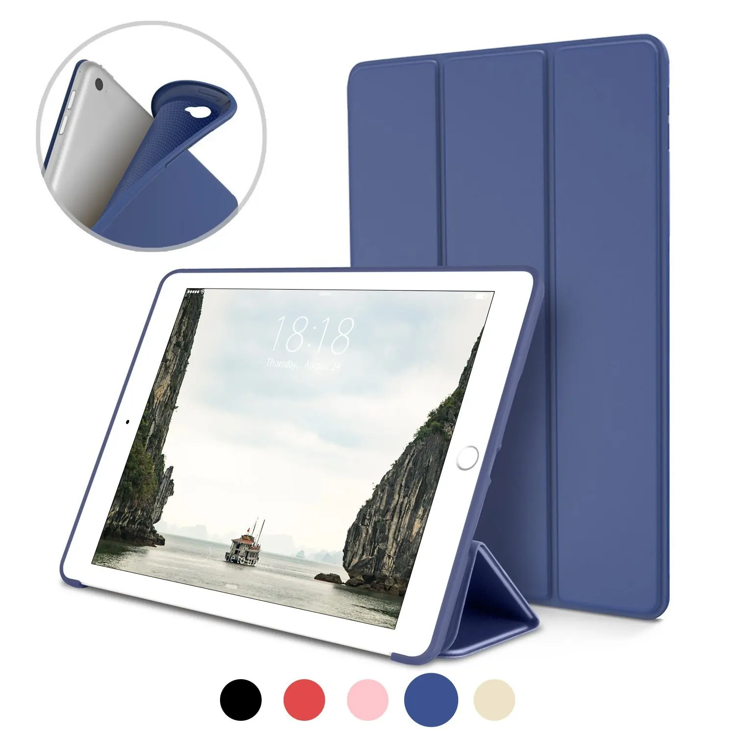 

Case for iPad Air 2, Silicone Back Case for Apple iPad Air 2 iPad 6 9.7 inch PU Leather Smart Cover A1566 A1567 Auto Sleep/Wake