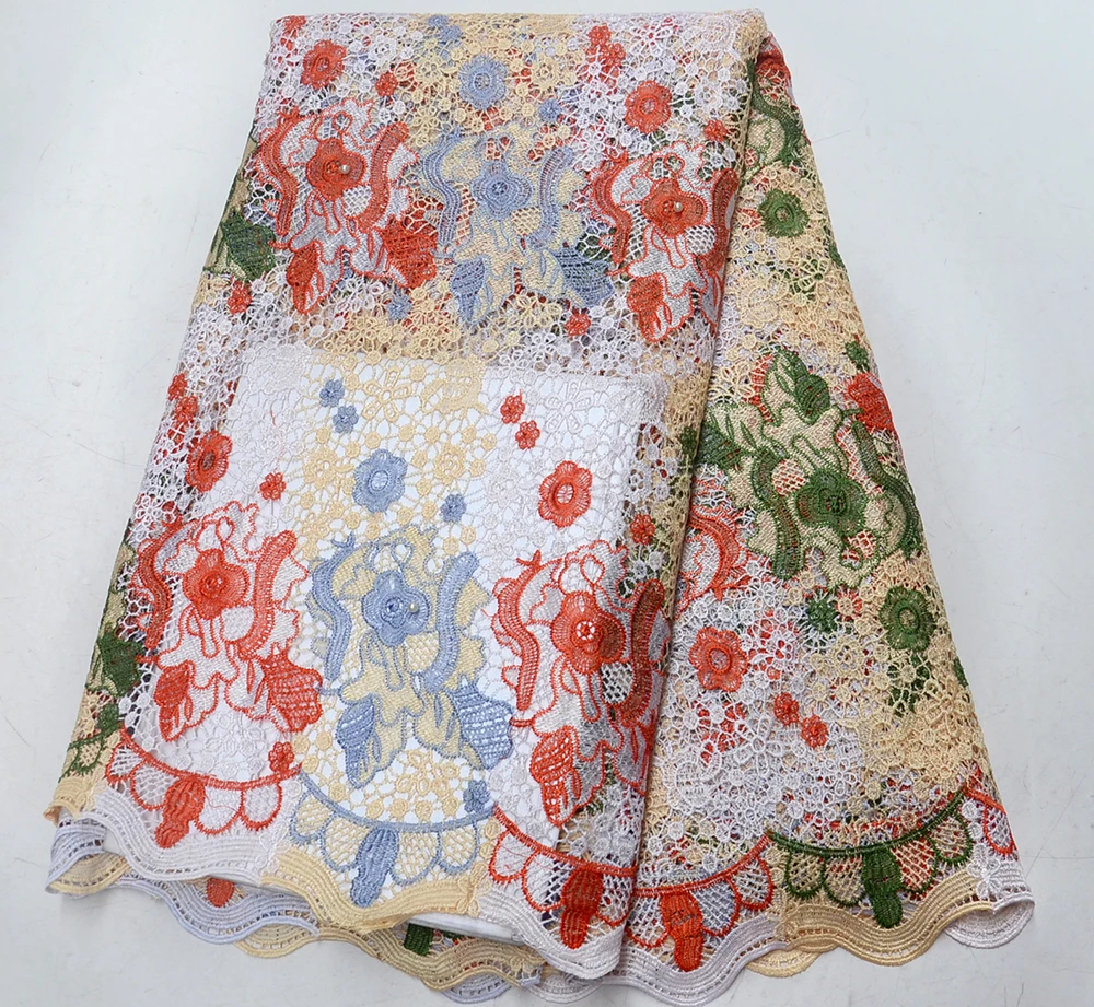 

New Arrival African Fashion Water Soluble Embroidered Cord Lace Fabric High Quality Guipure Lace Fabric For Party Dress