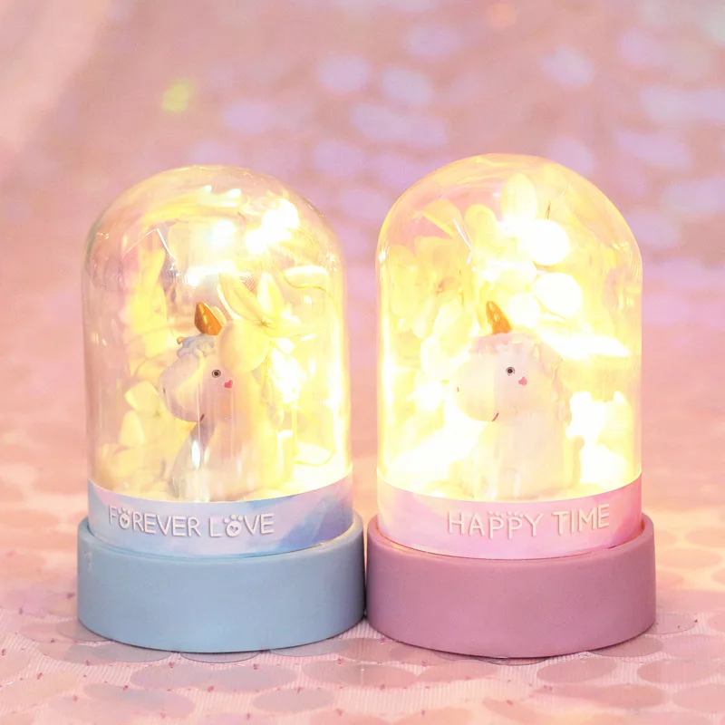 

Ins Cartoon Unicorn Night Light Baby Nursery Lamp Bedroom Decoration Everlasting Flower Star Light Toy Christmas Gift For Kids