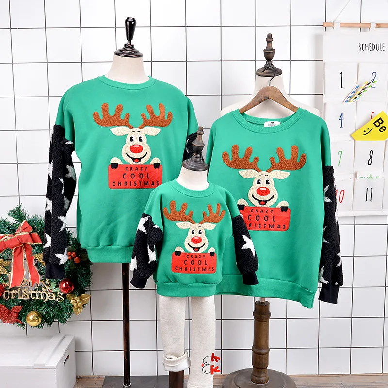 Семейные комплекты; осенне-зимний Рождественский свитер для родителей и детей; Детские хлопковые толстовки с изображением Санта-Клауса и оленя