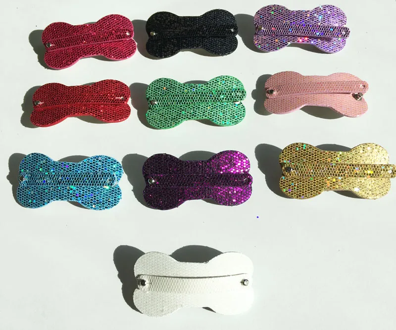 Free Shipping! 10PCS Mixed color Sequins PU Leather Bone Hair Clips Fit