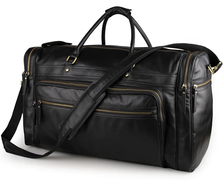 Front View of Woosir Black Travel Duffle Bag Mens Large Capacity