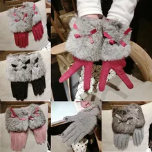 Valink, новые модные женские вязаные перчатки для пальцев, меховые варежки с галстуком-бабочкой, зимние милые женские перчатки, качественные женские перчатки