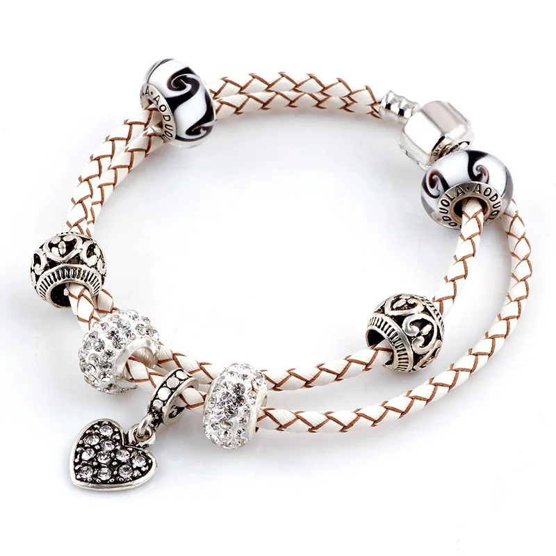 Summer Style White Heart Genuine Leather Bracelet Chain Fit For Genuine Leather Bracelet Chain