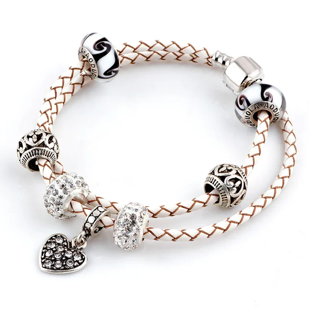 Summer Style White Heart Genuine Leather Bracelet Chain Fit For Summer Style White Heart Genuine Leather Bracelet Chain Fit For Charms Bracelets Diy Metal Alloy Gl