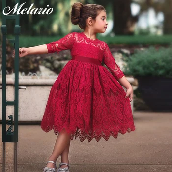 

Melario Girls Lace Dress 2020 New Princess Style Children Mesh Clothes Dress Kids Solid-Color Wedding Dresses Girl Summer Dress