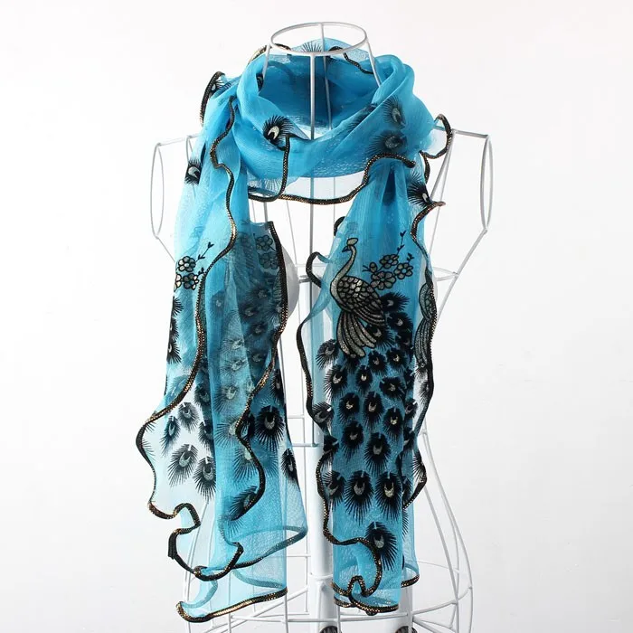 

Women Scarves Long Soft Wrap Scarf Ladies Chiffon Shawl Scarves Gauze Peacock Triangle Veil Church Mantilla Scarf Shawl Wrap L2