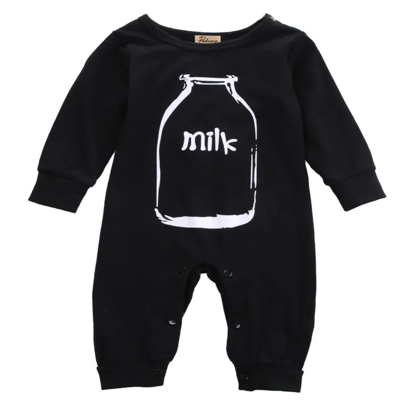 

Newborn Infant Kids Clothes Baby Boy Girl Romper Jumpsuit Clothes Sleepsuit Letter Black Long Sleeve Lovely Outfits
