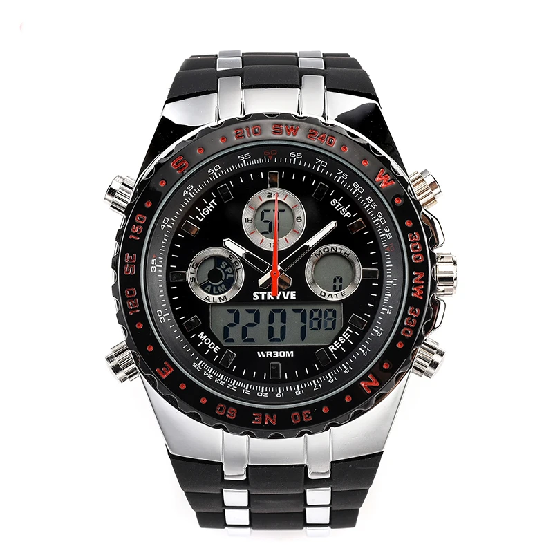 luxury brand STRYVE S8002 Wristwatches Montre Homme Multifunction Sports Watches Army Military Heavy Dial Alarm Led Analog Clock