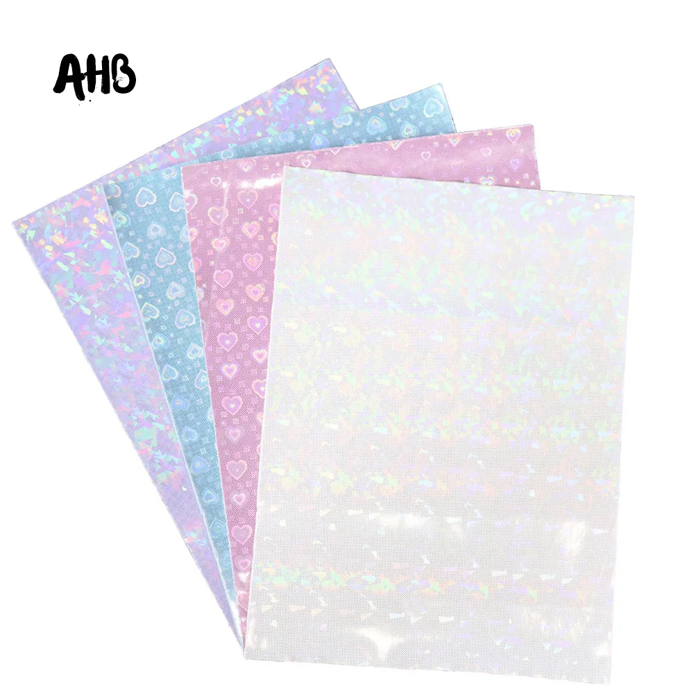 

AHB Symphony Laser Leather Heart Pattern Fresh Pink Color Holographic Material Leather Fabric Home Textile Materials 22cm *30cm