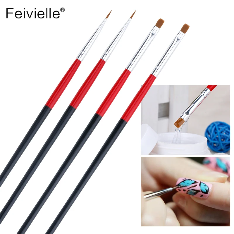 

Feivielle New 2 Pcs DIY Professional Nail Art Brush Design Painting Tool Pen Polish Brush Set Gel UV Nail Print Brushes Kit