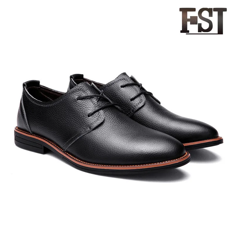 

FSJ Shoes Men Genuine Leather Solid Lace Up Spring/Autumn Sewing Office Career Dress Height Increasing Breathable Pigskin shoes