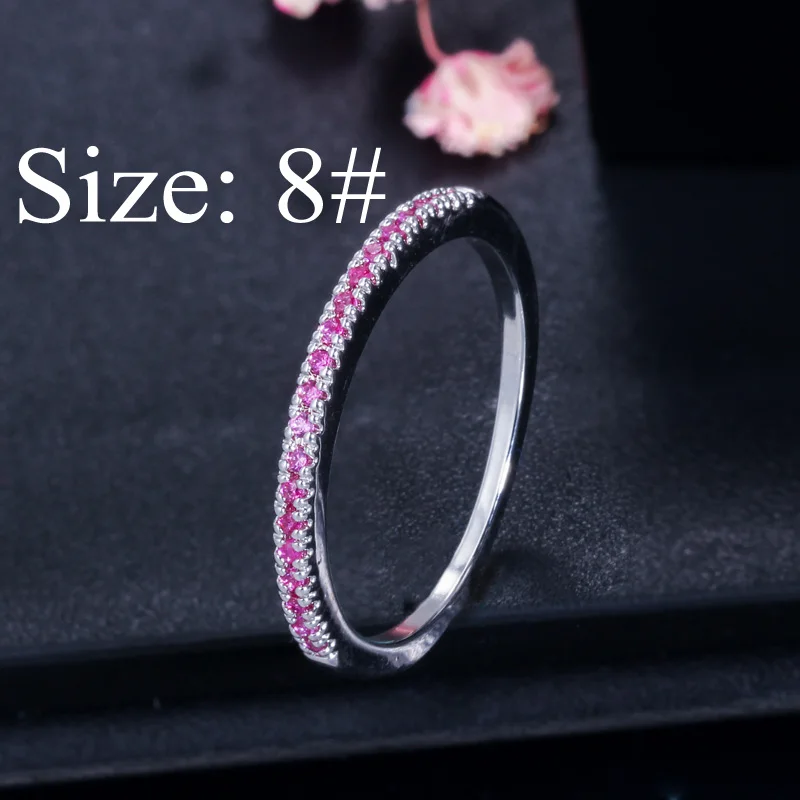 CWWZircons Stack Skinny Micro Pave CZ Модные женские обручальные свадебные вечерние кольца с кубическим цирконием наборы ювелирных изделий подарок R127 - Цвет основного камня: Red Size 8