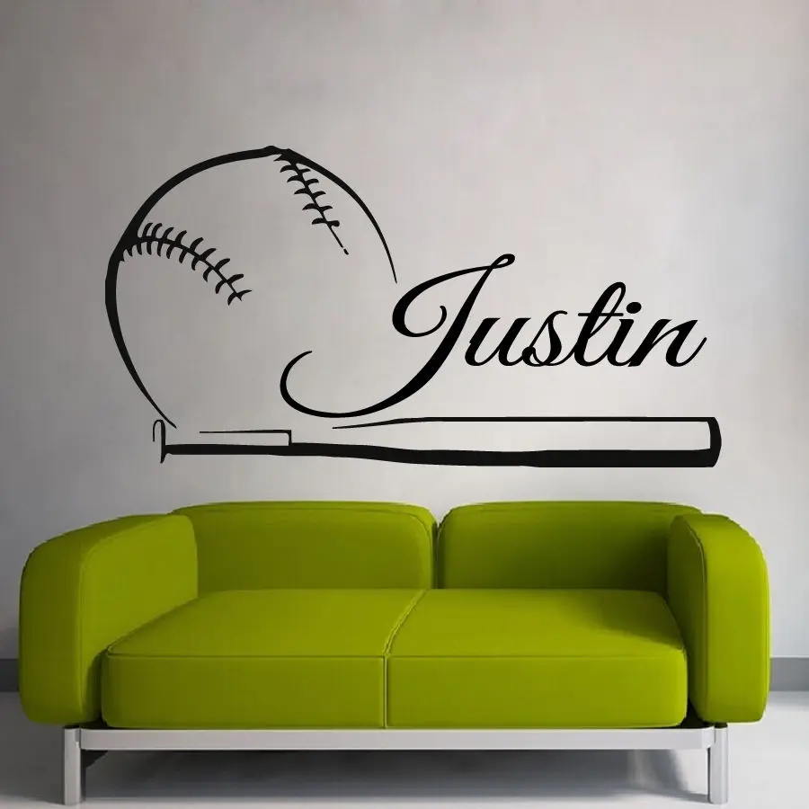 Wall Decals Baseball Vinyl Sticker Sport Player Boy Name Decal Dorm Decorin Wall Stickers from