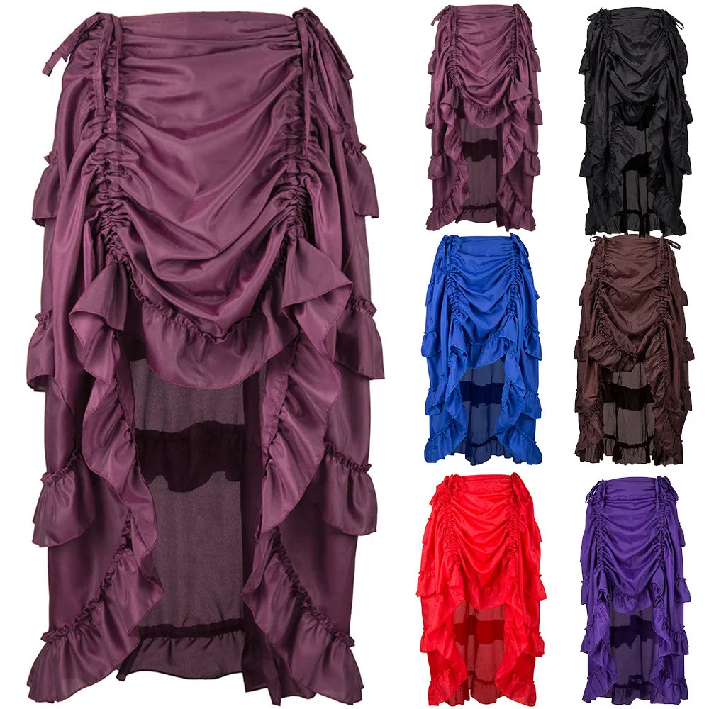 

Solid Color jupe femme Women's vintage Steampunk Gothic Skirt Ruffles Pirate Skirt vadim faldas trendyol saias spodnica #C