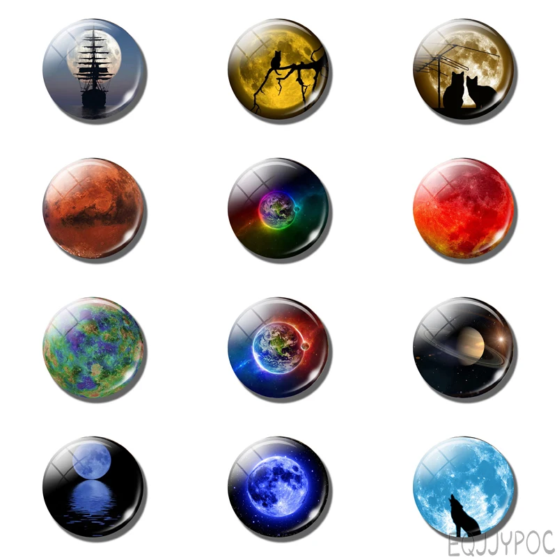 

Full Moon and Cat 12pcs 25MM Fridge Magnets Earth Space Glass Dome Note Holder Refrigerator Magnet Magnetic Stickers Decor