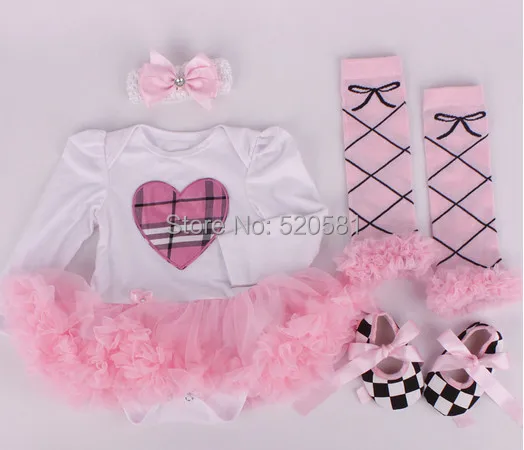 Комплекты одежды для маленьких девочек на день рождения, комбинезон с длинными рукавами для новорожденных, юбка-пачка+ повязка на голову+ гетры+ обувь для малышей, комплект из 4 предметов, подарки для детей