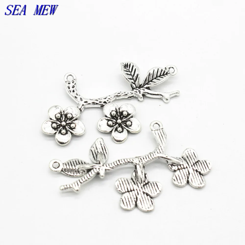 

30*54MM Metal Alloy Antique Bronze Silver Color Vintage Style Plum Blossom Flower Connector Link Findings For Jewelry Making