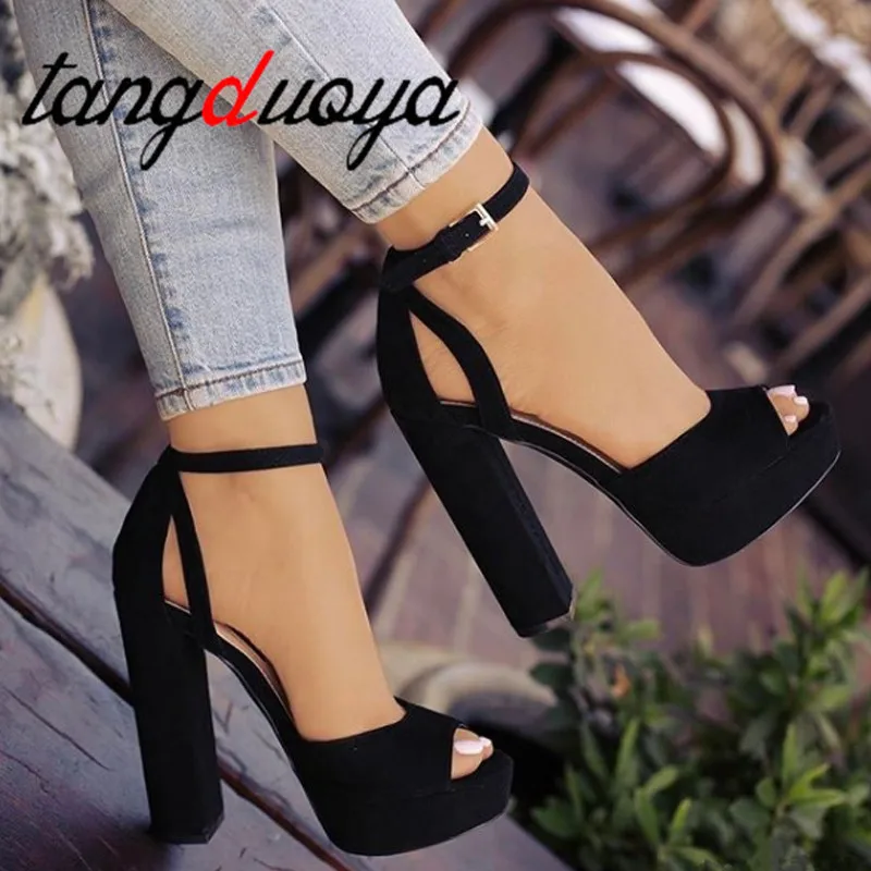 

block heels open toe heels ladies shoes platform heels shoes women black high heels party wedding shoes women sandals size 42 43