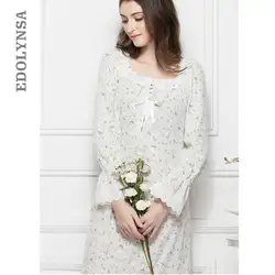 Спокойно элегантный лук цветок печатных платье 2019 Для женщин пижамы белье с расклешенными рукавами милый Ночной костюм длинная