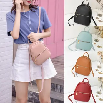 

Fashion Solid Small Backpacks Women Girls Mini Backpack Faux Leather Rucksack School Bag Girls Travel Mini Bags For Women 2019