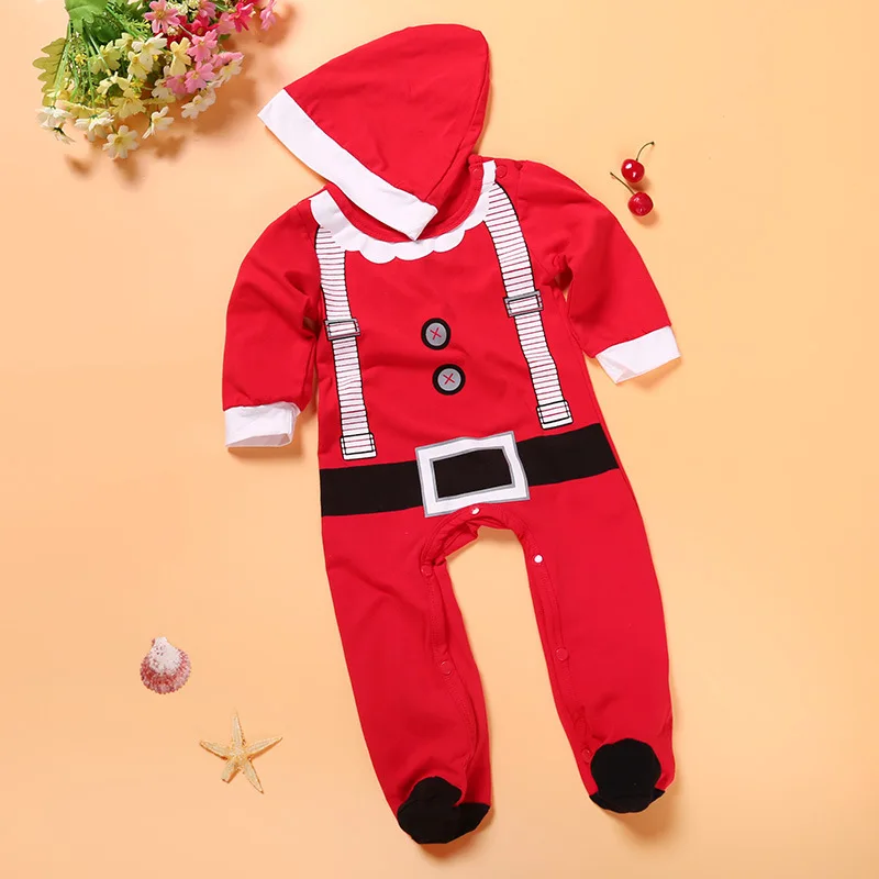 Рождество Одежда для младенцев комплект+ шляпа/зеленый и красный и белый/комбинезон с длинными рукавами - Цвет: Красный